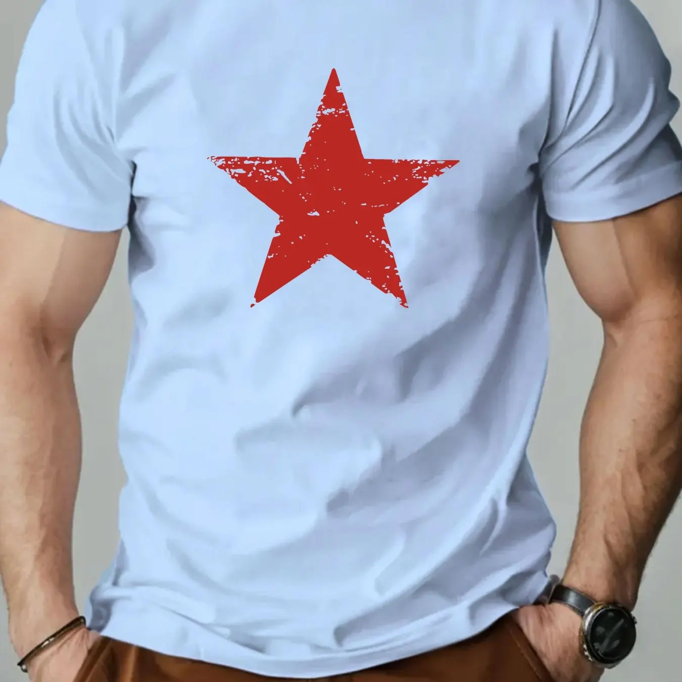 تي شيرت رجالي صيفي 100% من القطن الخالص كاجوال فضف...