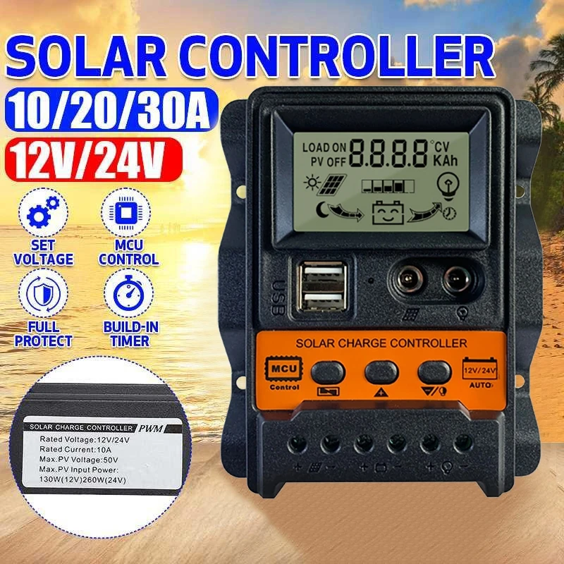 Regolatore Solare 20A/30A Display Lcd 12V/24V Regolatore Doppio Di Generazione Di Energia Fotovoltaica Usb Regolatore Batteria Pannello Solare