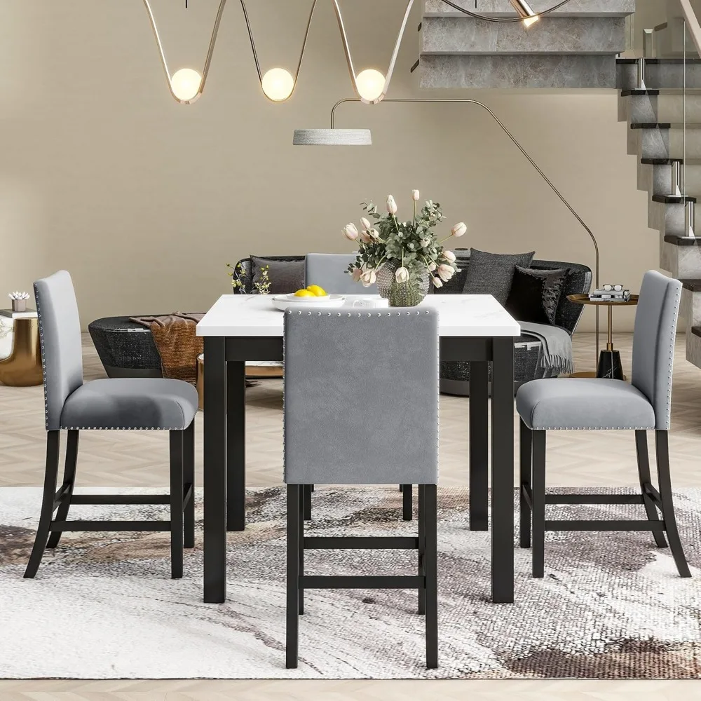Dining Table Set for 4 Counter Height Dining Table Set 5 Piece Room Set for Kitchen and Living Room Furniture