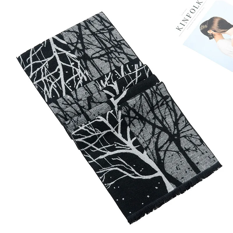 180*30CM Men Printed Scarf Winter Jacquard Flannel Tree Pattern Tassels Cotton Business Style Shawls Scarves knitted scarf fleece scarf polar fleece scarf