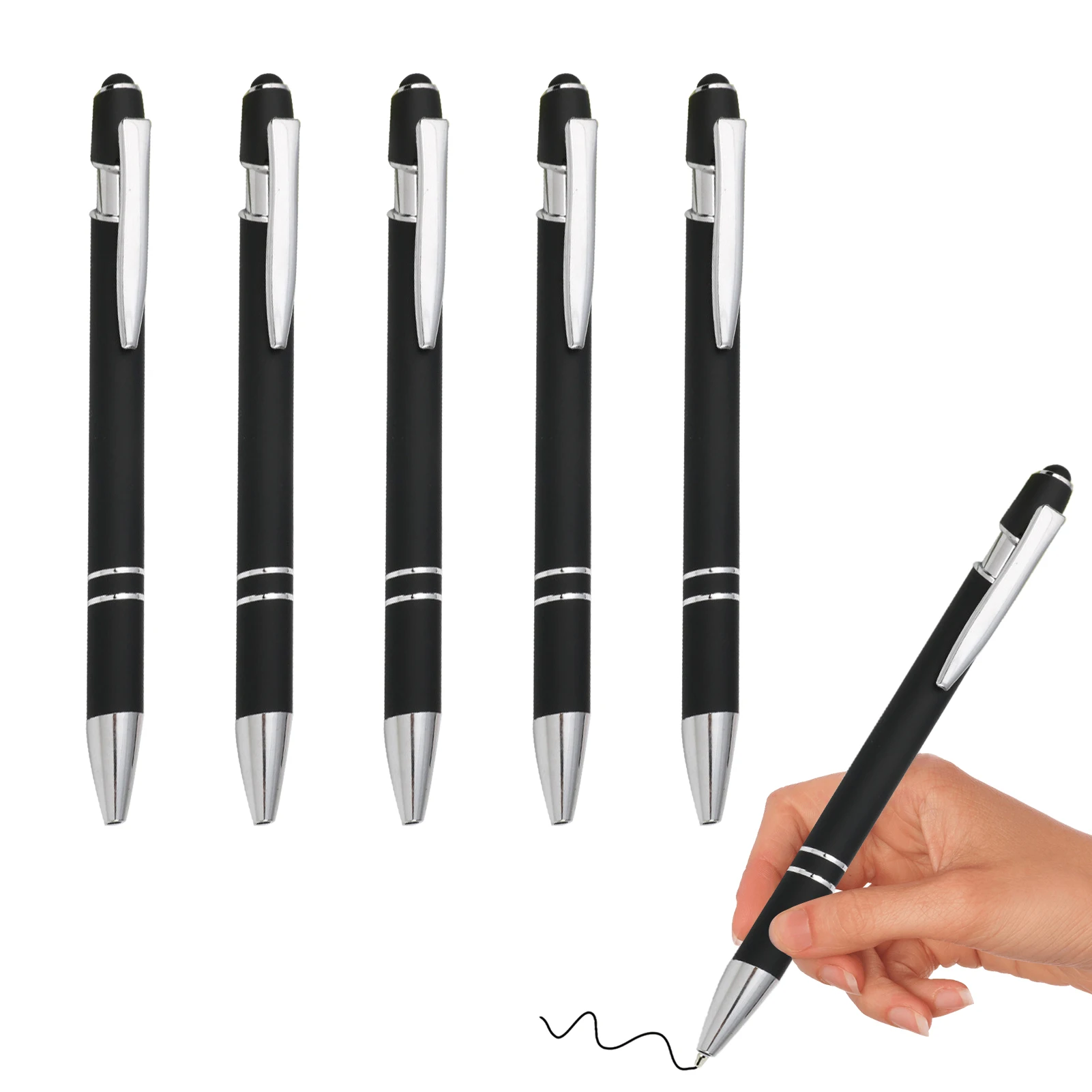 

5pcs Ballpoint Pen Household For Office Student Gifts Black Ink Non Slip Grip Stationery Ergonomic Handle School Supplies