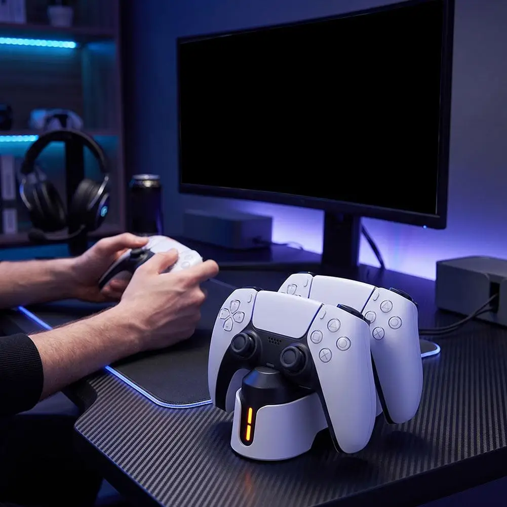 PS5 듀얼 컨트롤러 충전 도크, PS5 및 Edge 컨트롤러용 LED 표시등 접촉식 충전기, 고속 충전 스테이션