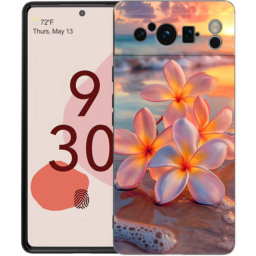 Elegant Floral & Leaf Design Shockproof Phone Case - Soft Silicone TPU Black Cover