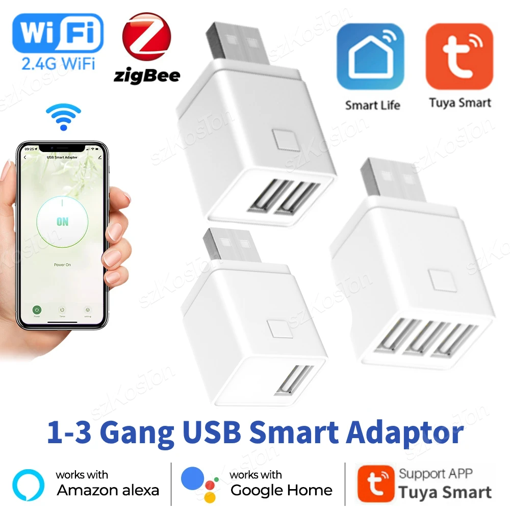 Tuya Smart Zigbee WiFi Mini USB Power Adaptor 1-3 Gang Charging Plug Smart Life APP Timing Voice Control Via for Alexa Google usb power adaptor