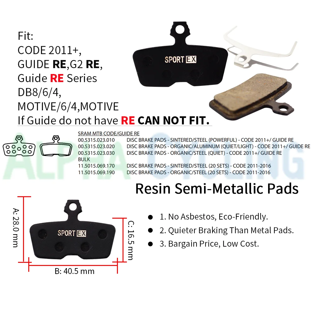 4쌍, SRAM Motive CODE R(2011현재)용 자전거 브레이크 패드 DB 4피스톤 캘리퍼, 스포츠 엑스 레진