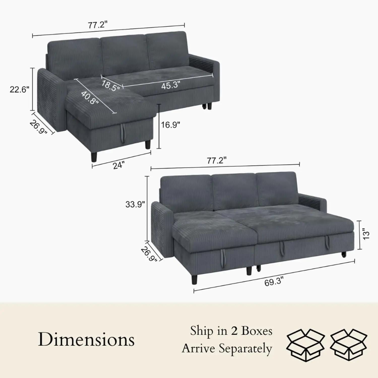 L-Shaped Corduroy Sofa Bed - image 2