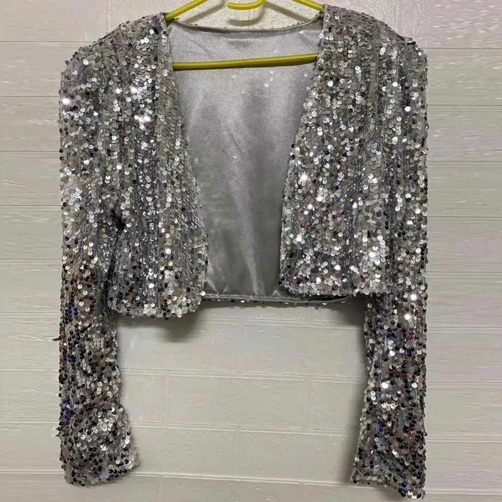 

High-quality Polyester Coat Stylish Sequin Jackets for Women Long Sleeve Glitter Coats Elegant Office Wear Versatile Streetwear