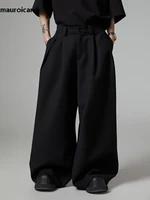 Mauroicardi Spring Autumn Oversized Long Black Flowy Baggy Wide Leg Pants for Mens Streetwear Loose Casual Soft Trousers 2024 2