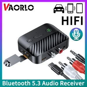 VAORLO Bluetooth 5,3 аудио приемник 3,5 мм AUX R/L RCA Поддержка TF/USB U-Disk Play Hifi стерео музыка беспроводной адаптер с HD микрофоном