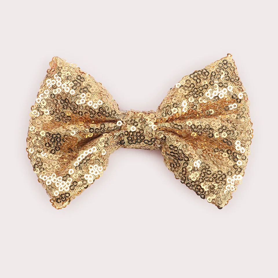 Fermaglio Per Capelli A Fiocco Glitterato Oro – 7,6 Cm, Clip A Coccodrillo, Per Bambine E Ragazze, Paillettes Scintillanti - 3