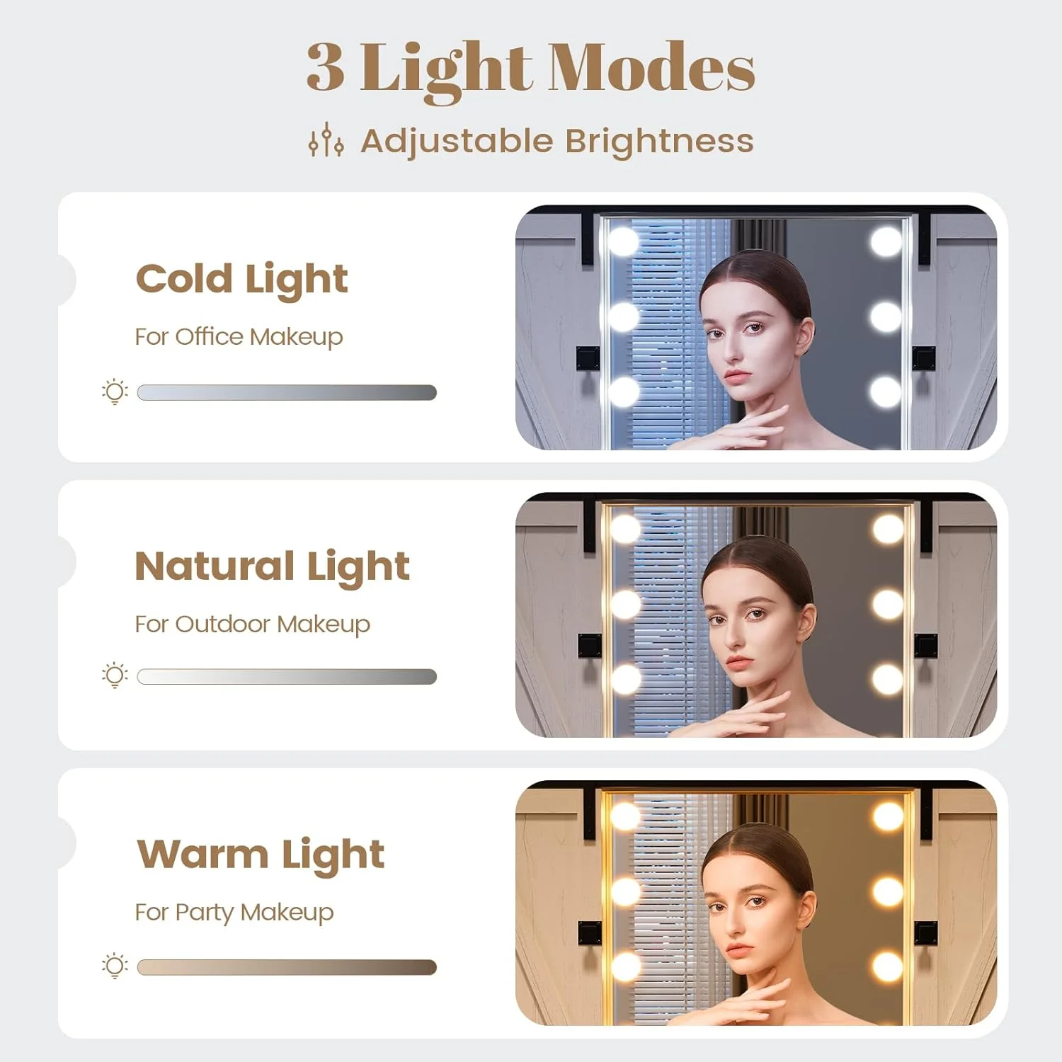 Makeup Vanity with Lights & Barn Doors, Vanity Desk with Mirror and Lights & Charging Station, Farmhouse White Vanity