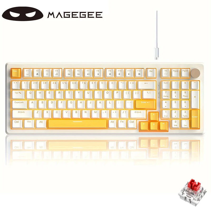 

Механическая игровая клавиатура MageGee, 98 клавиш, коричневый переключатель, компактная раскладка 96%, проводная клавиатура с синей светодиодной подсветкой и цифровым блоком