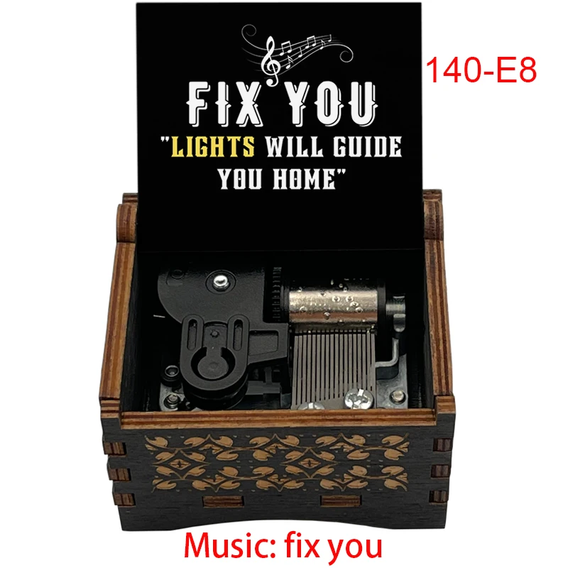 Metal Clockwork Type Black Wooden Music Box Gift Song Fix You Home Decoration Ornaments Office Holiday Gifts music box