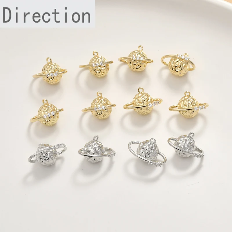 

14k Gold Cosmic Planet Three-dimensional Inlaid Zircon Pendant Diy Bracelet Necklace Earrings Material Accessories Material