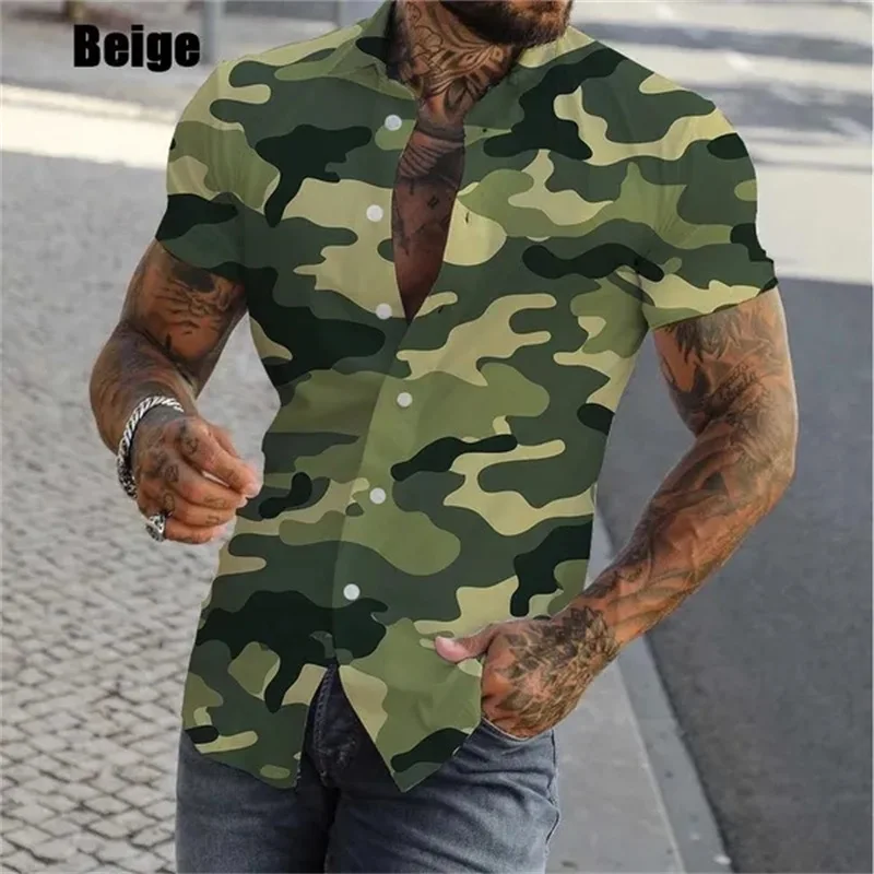 thumbnail image 1 of Camisa de camuflaje ajustada para hombre, camisas casuales con botones y manga corta con estampado 3D para hombre, camisas y blusas de talla grande, tops, ropa de hombre, 1 of 5