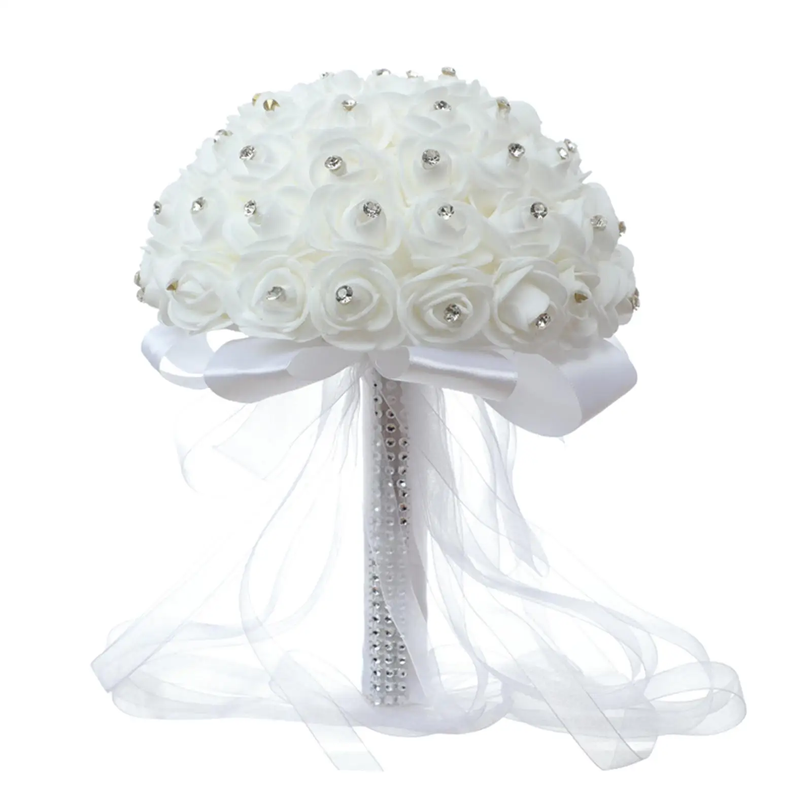 Wedding Bouquets for Bride Bridesmaid White Artificial Roses Flowers Wedding Decoration for Valentine Confession Party