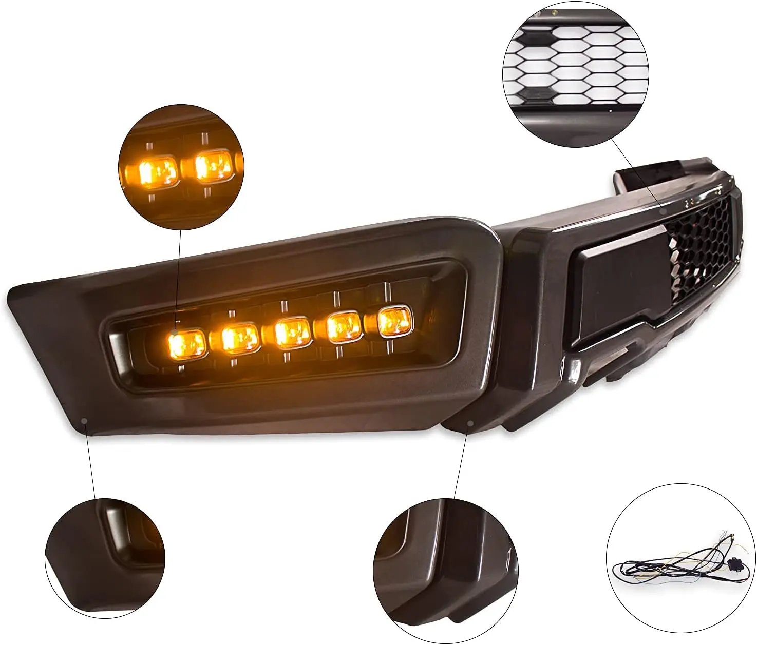high quality car front bumper abs plastic Raptor Type Front Bumper Gray Bumpers With LED Fog Light Kit for F150 2009-custom