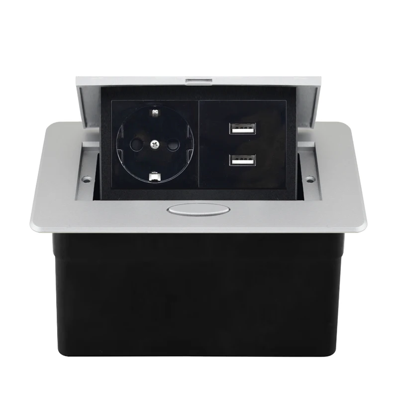 Sleek Aluminum Pop-Up Countertop Power Hub with EU and USB-C Sockets