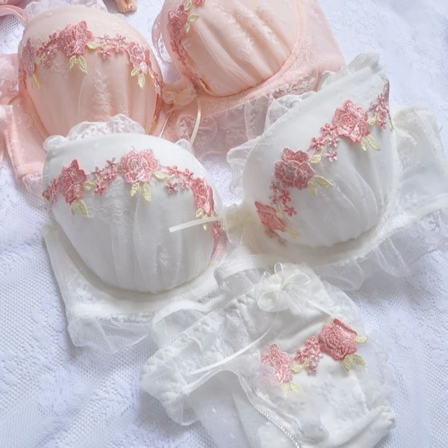 Japan Lolita Girl Cute Lace Ruffle White Wire Bra and Panty Set Kawaii  Lingerie Underwear Push Up Size 32 34 36 38 40 A B C D E - AliExpress