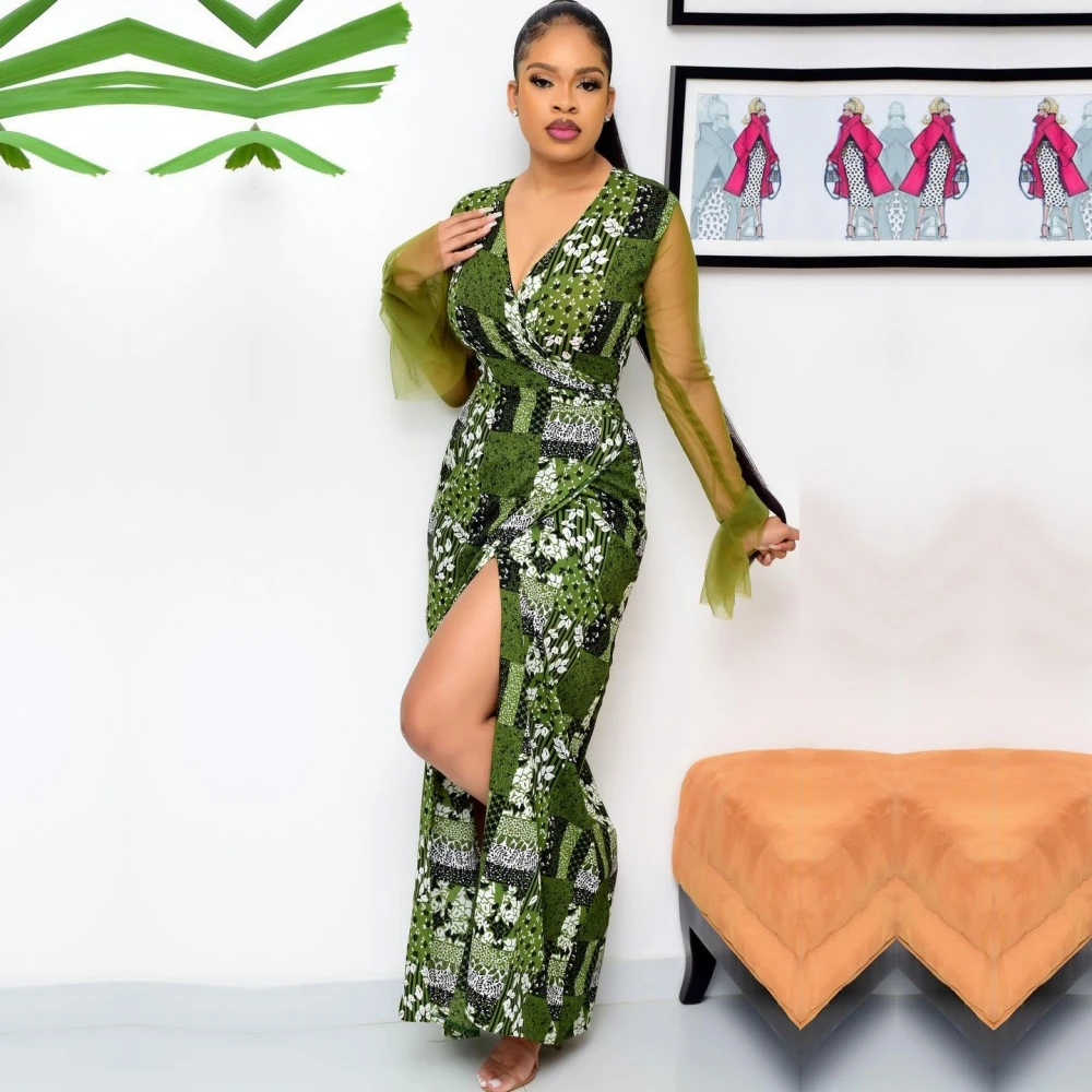 

Африканские платья для женщин, элегантный полиэстер 2023, новая мусульманская мода, Abayas Dashiki халат, кафтан с высоким разрезом, Макси-Платье, турецкое