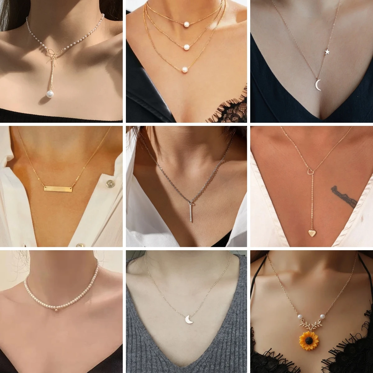 Women's Long Crystal Necklace - Multi-Layer Dainty Clavicle Chain With Cross Pendant For Summer & Beach