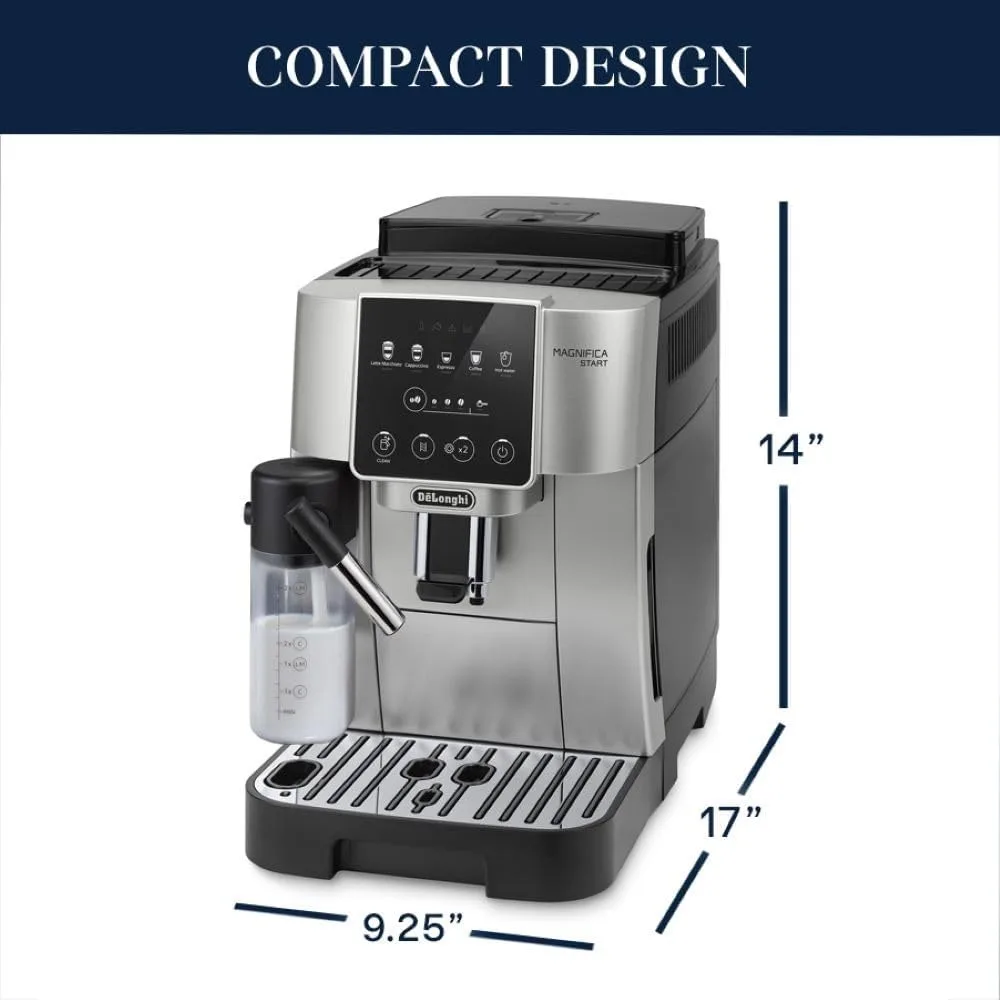Magnifica Start Espresso & Coffee Machine with Automatic Milk Frother, One Touch Latte, Cappuccino, Built-in Grinder, Silver