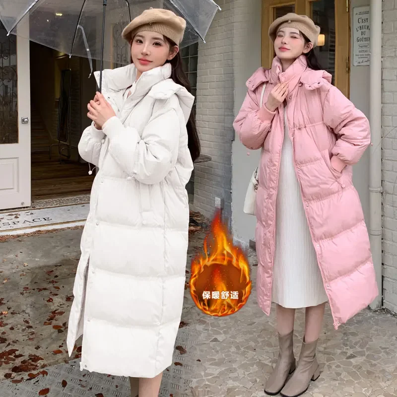 Winter X-long Down Coats for Pregnant Woman Korean Style Loose Fashion Hooded Outerwear Zipper Fly Maternity Cotton Jackets