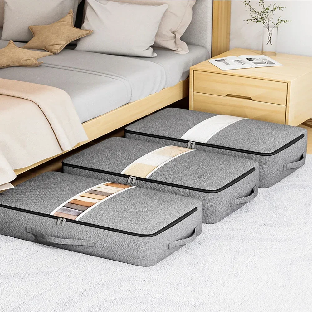 1PC gray clothing storage bag, bed bottom storage bag, quilt storage bag, large capacity organizing bag, with window storage bag 3