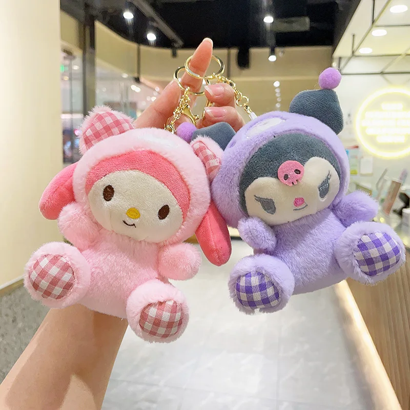 

My Melody Sanrio Keychain Plush Kawaii Cute Kuromi Pendant Hello Kitty Keychain Cinnamon Dog Ladies Bag Pendant Gift for Girls