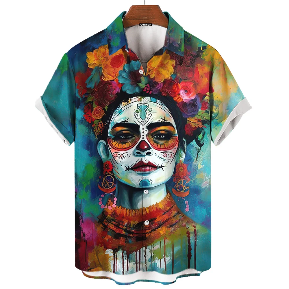 Day Of The Dead Skull Men's Short Sleeve Shirt 3d Print Retro Loose Oversized Festival Clothing casual short sleeved shirt,short sleeved shirt