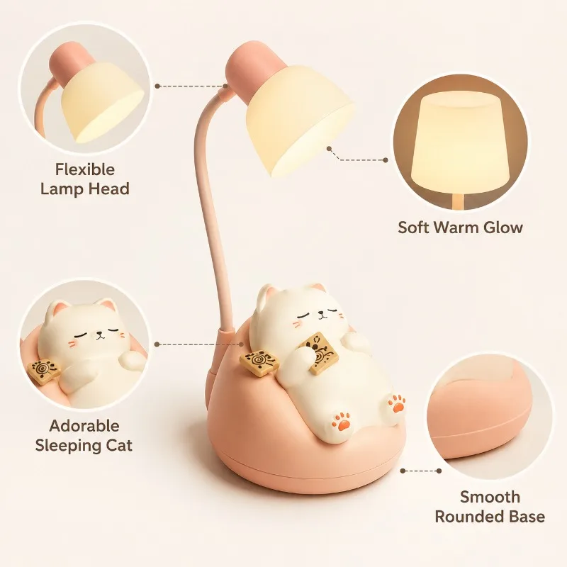 귀여운 잠자는 고양이 모양 수면등 실리콘 터치 컨트롤 USB 충전식 3단계 밝기 조절 수유등 침실 어린이 수면등