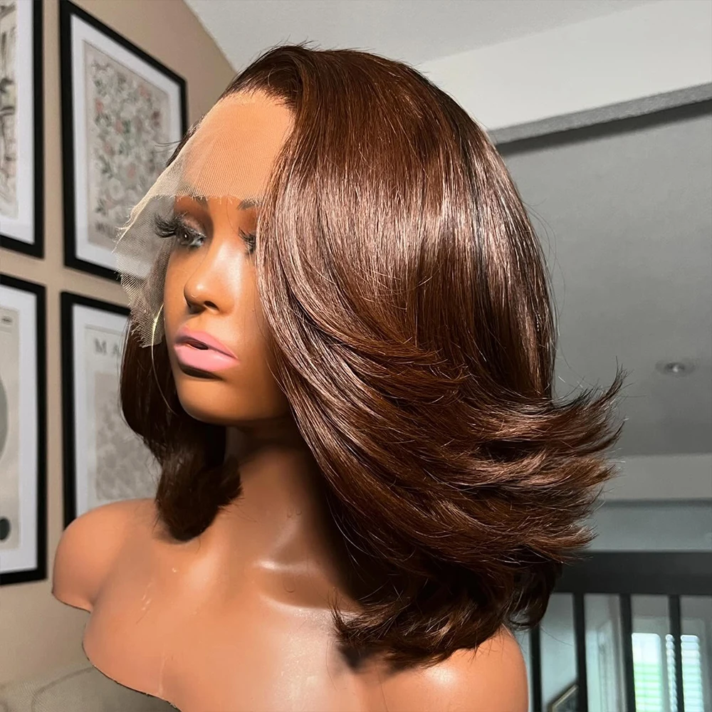 Human Hair Wigs Layered Blunt Cut 13X4 Lace Front 4x4 Lace Closure Pre Plucked 250% Brazilian Wig For Black Women