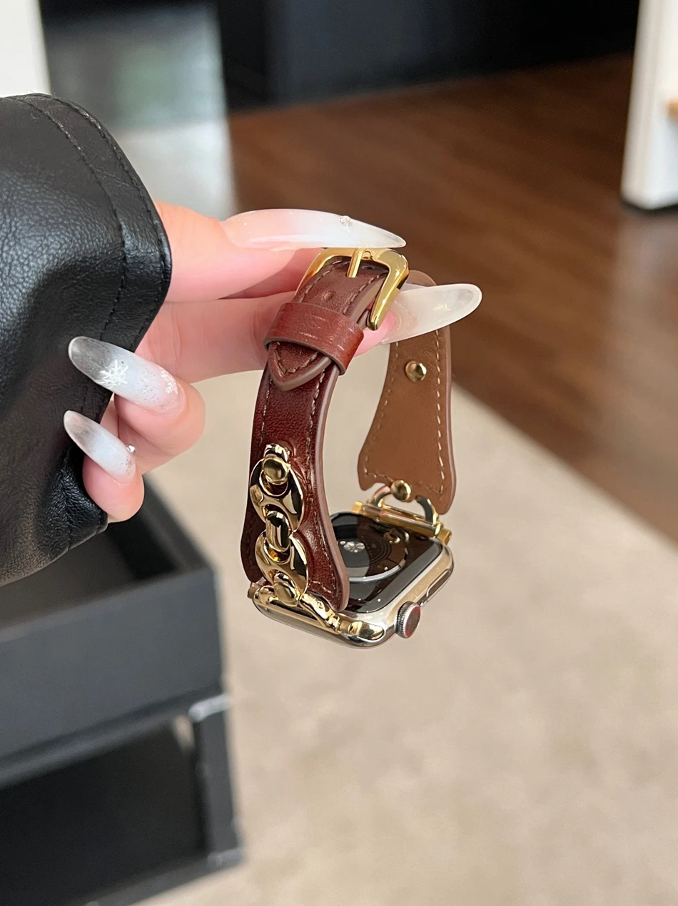 Armband für Apple Watch Band S11/10/9/8/7/SE/6/5/Ultra 3 2 IWatch 49/46/45/44/42/41/40/38 mm Luxus D Metall Leder Damen Armband – Detail 23