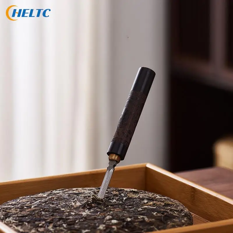 Tea Knife Needle Pick Stainless Ebony Chinese Puer Tea Needle Cutter Damascus Knife Pick Wooden Handle Teaware