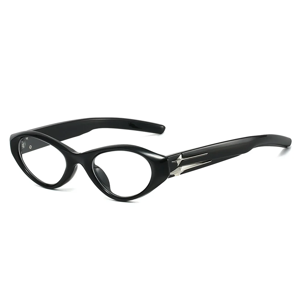 Chic Retro Black Cat-Eye Sunglasses with Silver Star Accent – Perfect for Fashion-Forward Looks