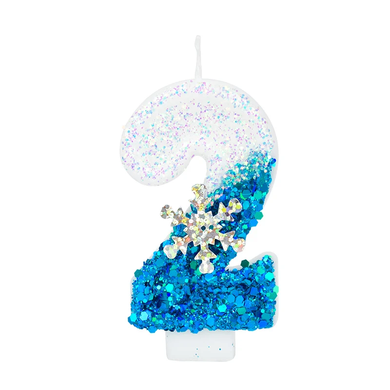 Glitter Blue Snowflake Birthday Candle Cake Topper
