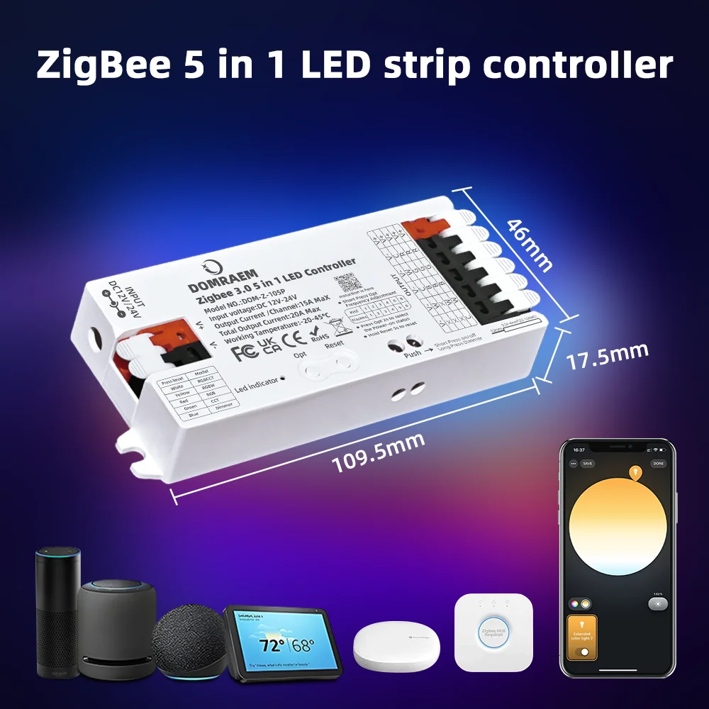 รูปสินค้า Zigbee 3.0 5-in-1 ตัวควบคุมไฟ LED อัจฉริยะ หรี่แสง CCT RGB RGBW RGBCCT ควบคุมด้วยเสียง 20A