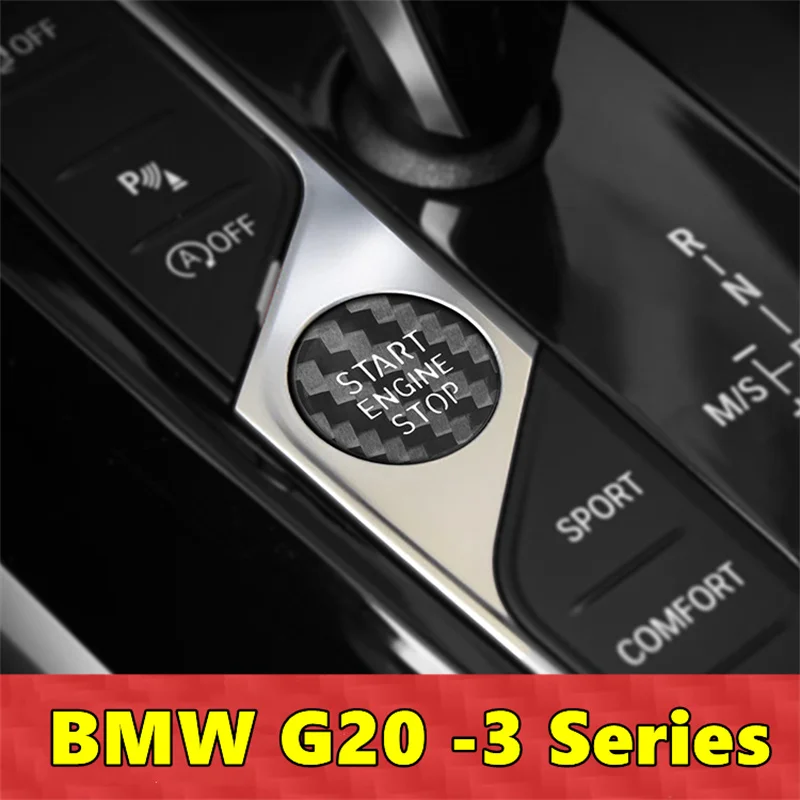 자동차 엔진 시동 정지 버튼 커버, 실제 탄소 섬유 스티커, BMW G20 3 시리즈 3 시리즈용