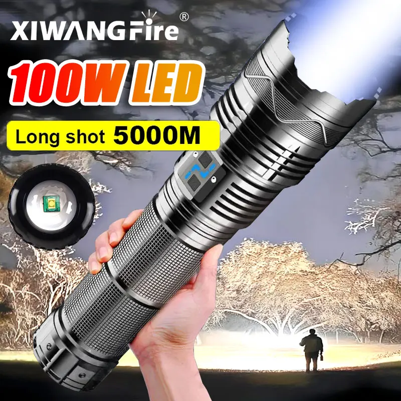 

High Power Led Flashlight Super Strong Spotlight Range 1500M Zoomable Emergency Torch Outdoor Rechargeable Flashlight Power BANK