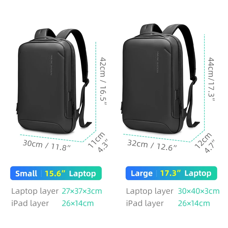 Mark Ryden Waterdichte laptoprugzak voor heren, 15,6 inch, zakelijke rugzak voor heren, elegante kantoorrugzak met antislip basis, geschikt voor school, reizen, woon-werkverkeer, zwart, Large, Rugzak
