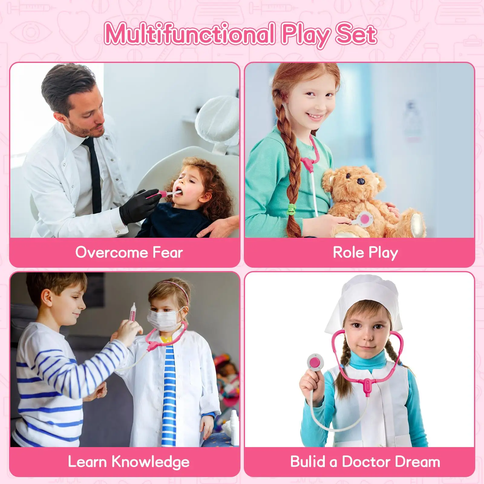 Doctor and Medical Pretend Play Set Toy Boys And Girls Perfect Gift Montessori Toy 35 Pcs Kids Doctor Playset