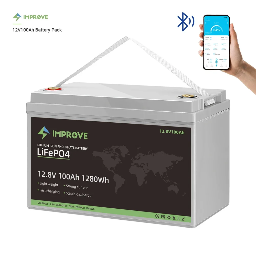 Deep cycle LifePO4 12V12.8V25.6V 100AH200AH lithium iron battery pack for AGV forklift RV low speedy car