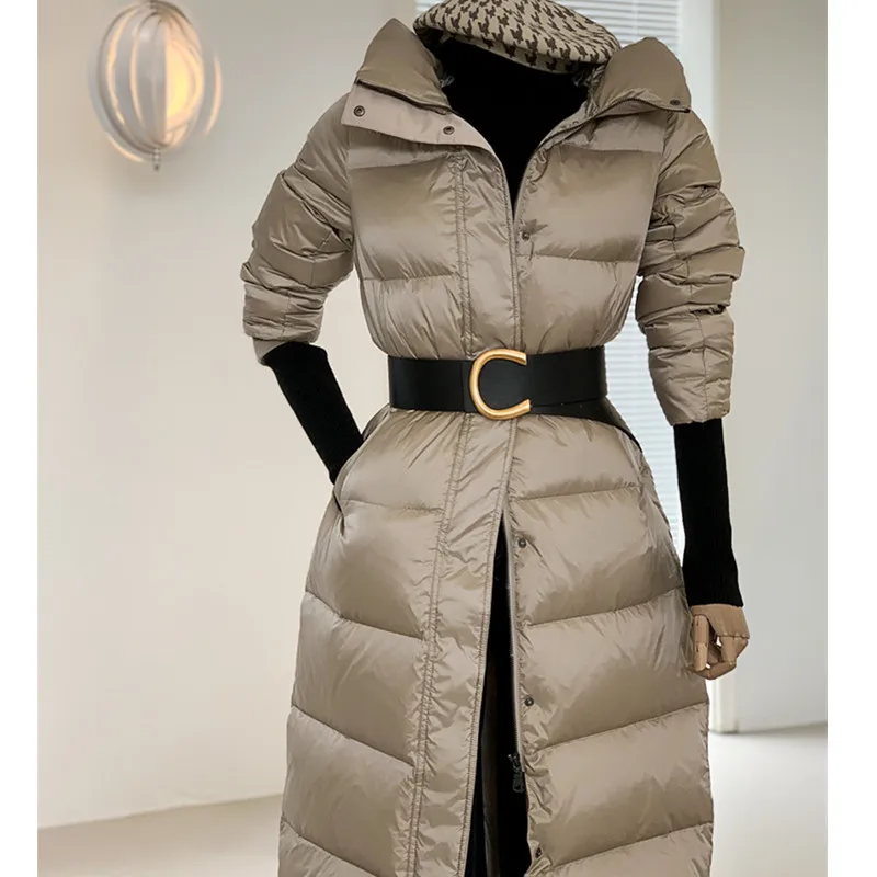 

Winter Glossy Down Coat Women's 2023 New Hooded Parka Female Thicken White Goose Down Long Jacket Fashion Warm Overcoat Parkas