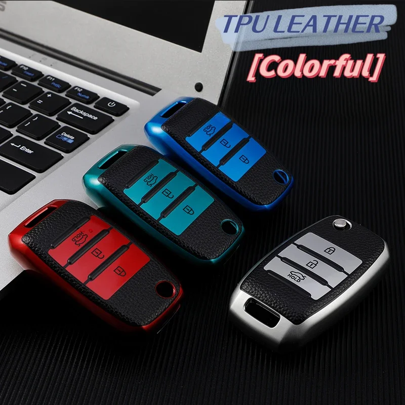 Premium TPU & Leather 3-Button Car Key Case