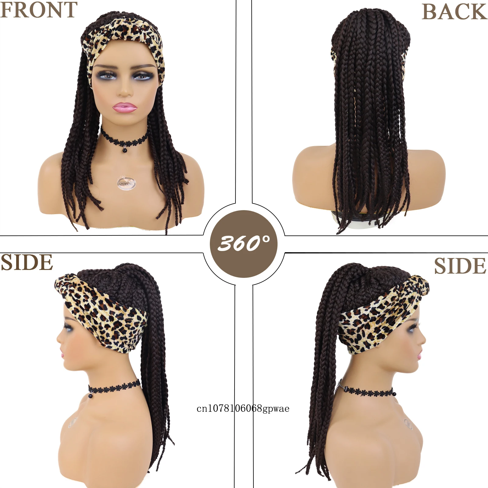 Box Braided Headband Wig with Leopard Print Synthetic Cornrow Twist Crochet Hair for Black Women Long Straight Ponytail Wigs