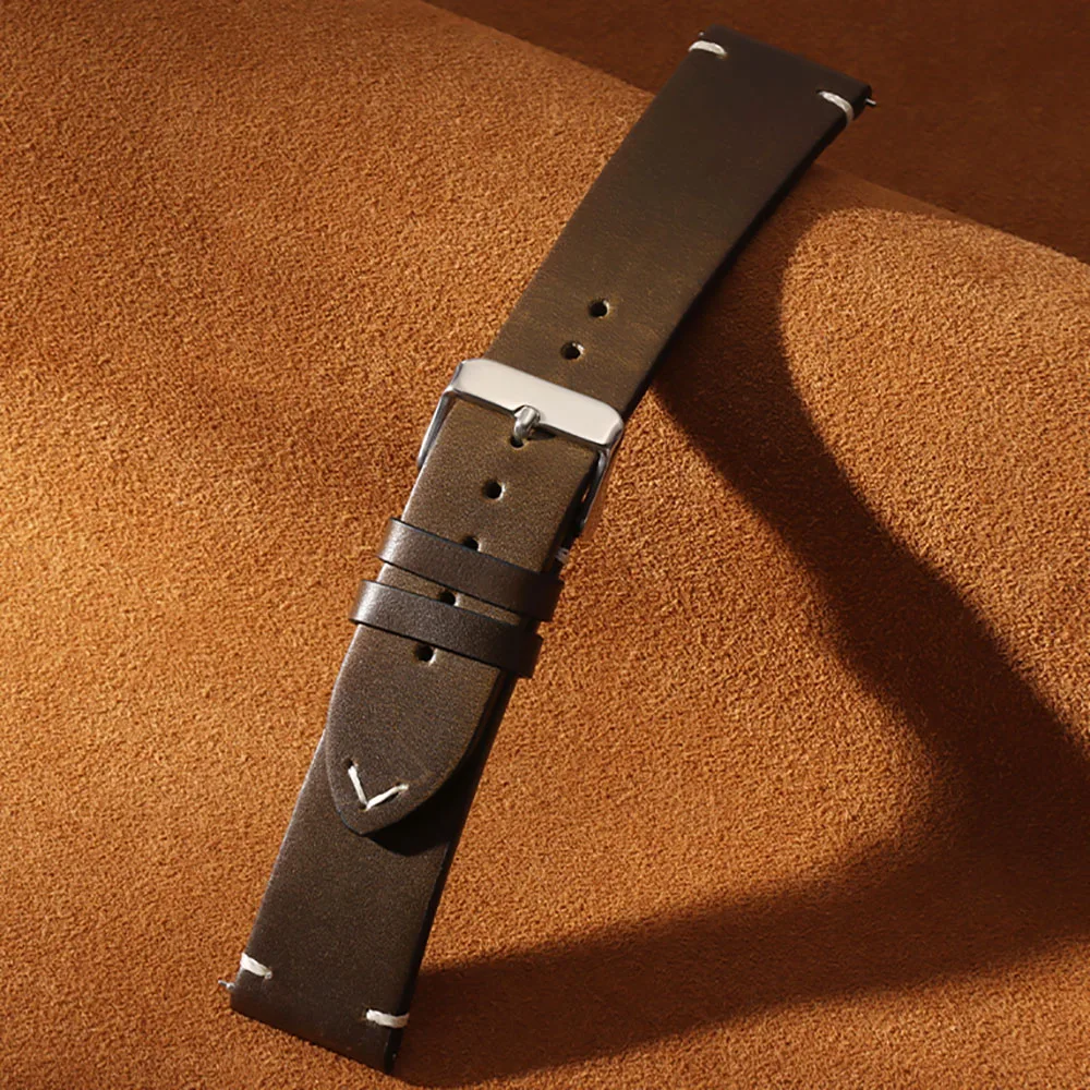 Quick Release Retro Oil Wax Genuine Leather Watchband in Calfskin - Multiple Sizes Available