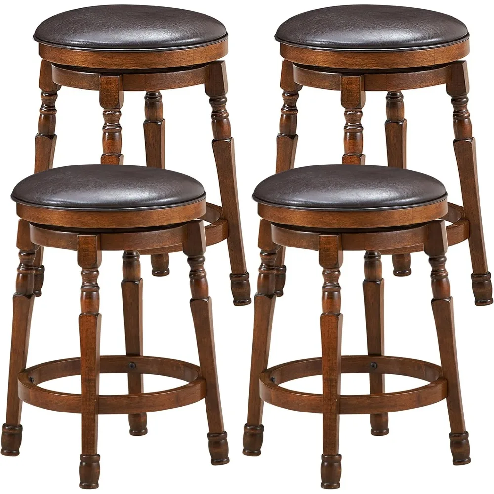 Bar Stools Swivel Barstools 24 Inch Counter Height Bar Stools Backless Sturdy Solid Wood Chairs with Soft Faux Leather Seat