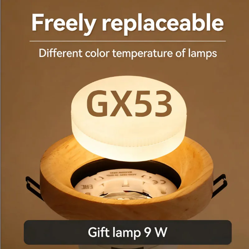 Gx53 통 현대식 원형 단단한 나무 220v 좁은 압력 9w Led 천장 조명 침실 발코니 연구실 장식 램프