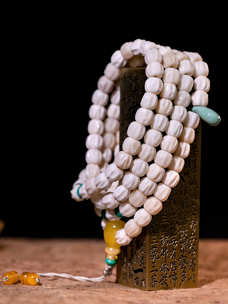 

Natural Pure White Bone Bracelet Bone Carving Passion Seed 108 Buddhist Beads women's And men's multi-circle Hand Rosary Beads