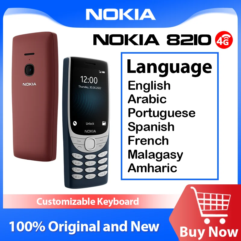 Originale Nokia 8210 4G Feature Phone Display Da 2.8 Pollici Bluetooth 5.0 1450Mah Long Standby Dual Sim Radio Fm Torcia Multilingue